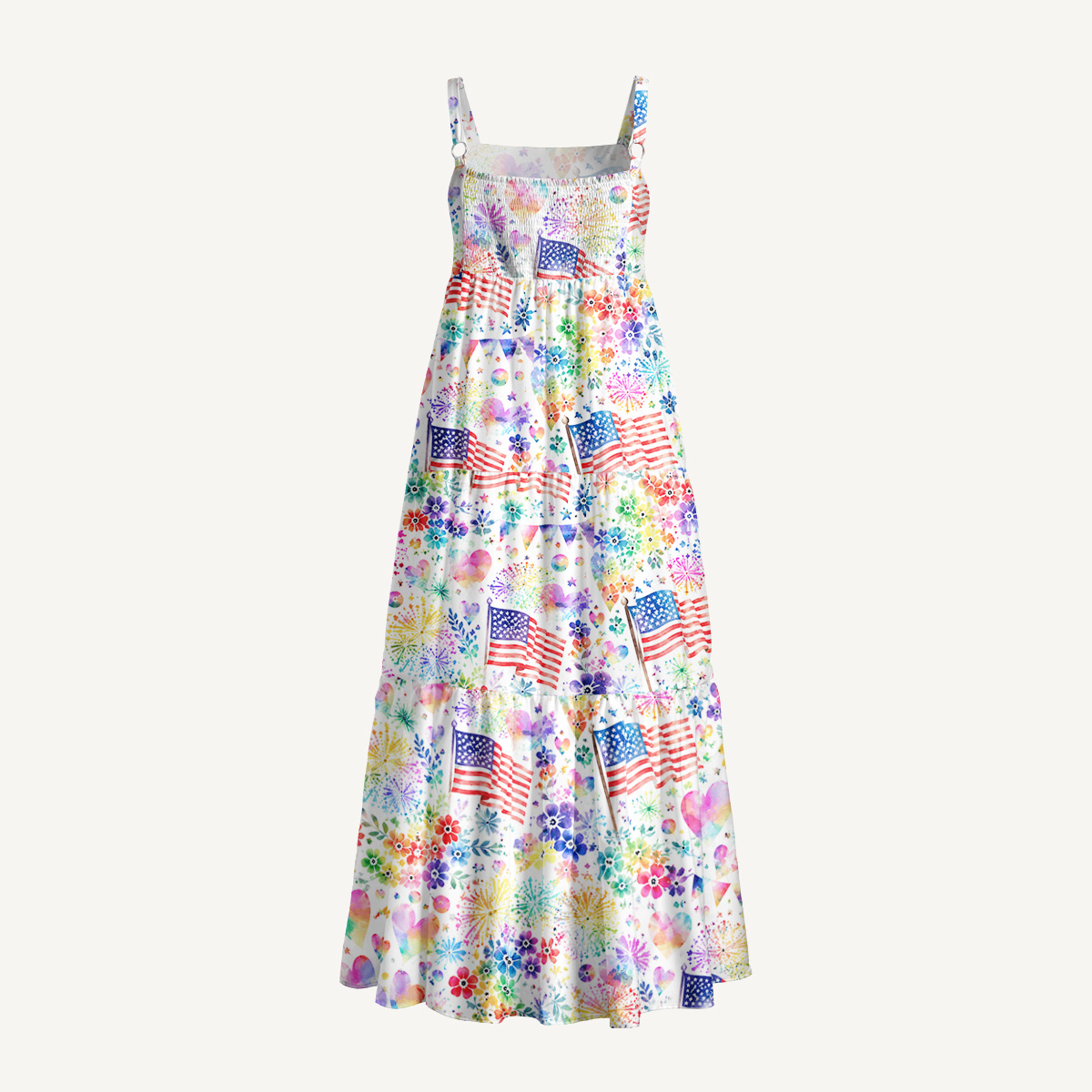 Rainbow Fireworks Garden Flag Print Wide Straps Maxi Dress With Pockets